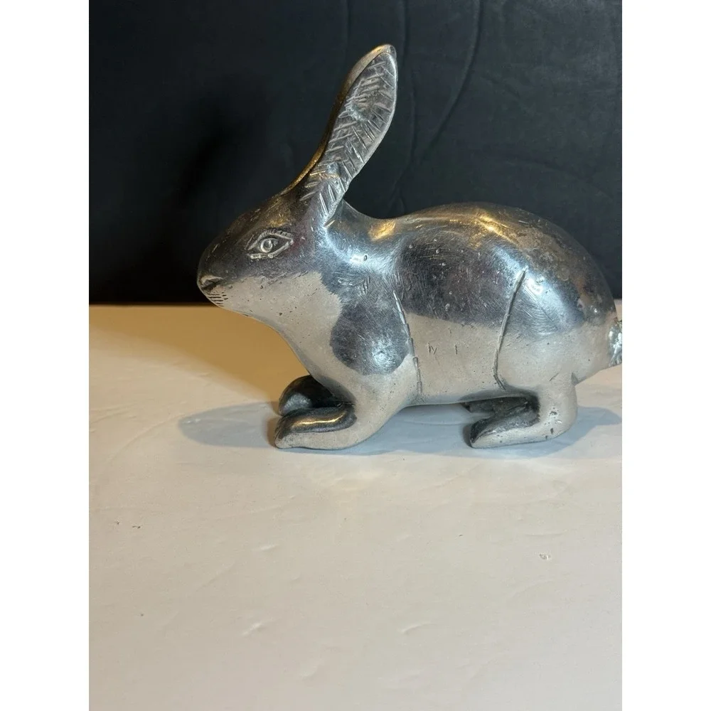 Vintage Pewter Rabbit Bunny Figurine Statue 6